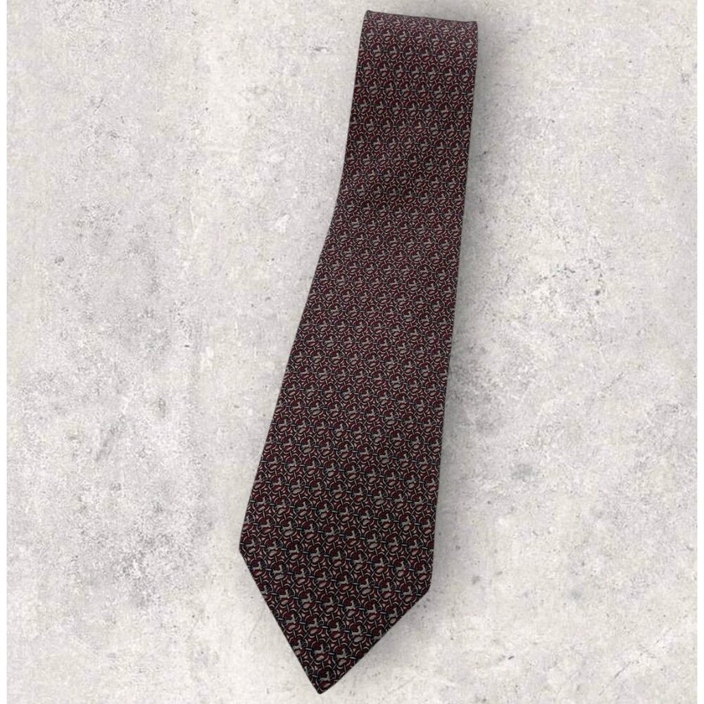 ERMENEGILDO ZEGNA VINTAGE Silk Tie ITALY Burgundy Gray Gazelle W:3" EUC